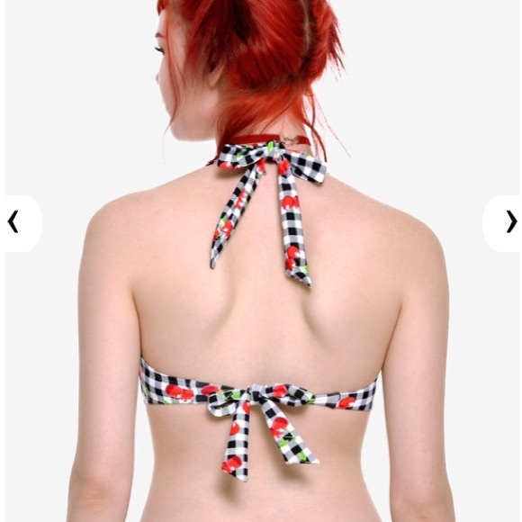 Black and White Gingham Cherry Swimsuit Top - Picture 2 of 6